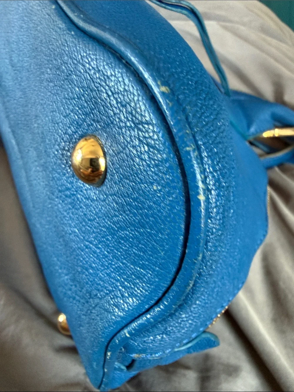 Miu Miu Royal Blue Leather Dome Satchel with Gold Hardware
